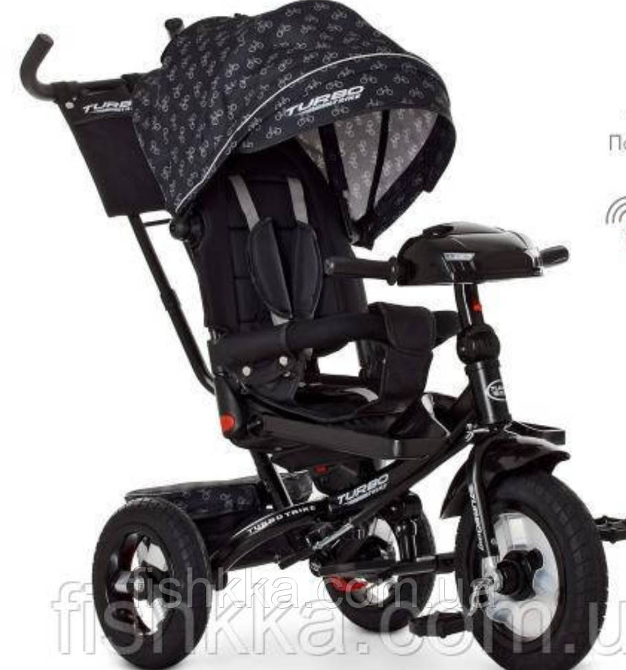 Дитячий триколісний велосипед Turbo trike M 4060HA-22V,кол.гума (12/10), USB/BT,світ, пульт, чорний