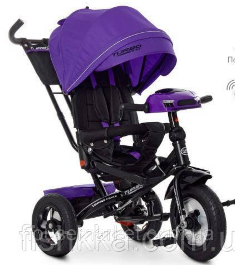 Дитячий триколісний велосипед Turbo trike M 4060HA-8,кол.гума (12/10) поворот, USB/BT,світ, пульт, фіолетовий