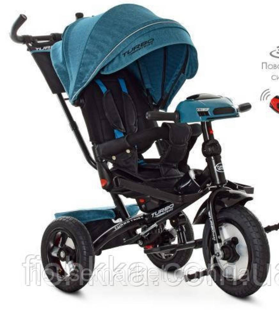 Дитячий триколісний велосипед Turbo trike M 4060HA-11L,кол.гума (12/10), USB/BT,світ, пульт, темно-синій льон