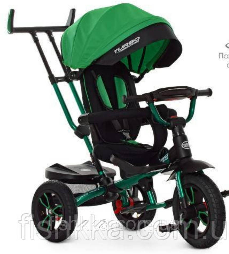 Дитячий триколісний велосипед Turbo trike M 4058-4,кол.гума (12/10) поворот сидіння, світло,рег. кермо,зелений