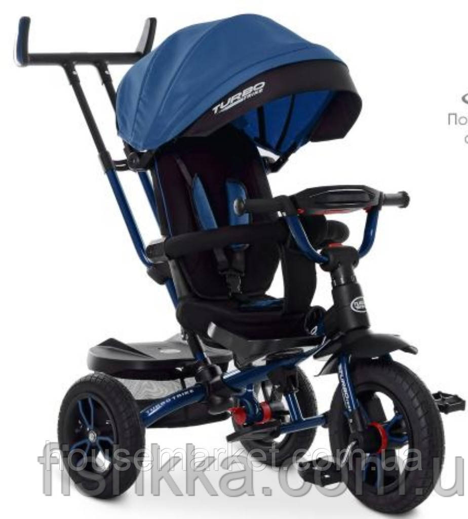 Дитячий триколісний велосипед Turbo trike M 4058-1,кол.гума (12/10) поворот,світло,ре кермо, синій