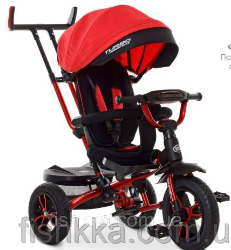 Дитячий триколісний велосипед Turbo trike M 4058-1,кол.гума (12/10) поворот,світло,ре кермо, червоний