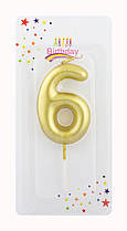 Свічка на торт Цифра 6 Золото 6 см 7373-G