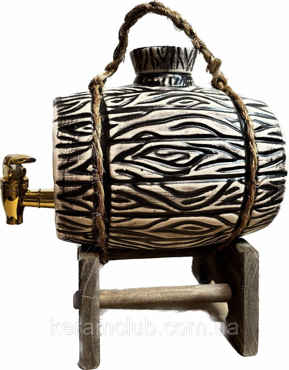 Керамічна бочка на дерев'яній підставці V 2 л для вина