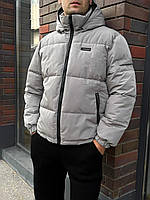 Пуховик мужской зимний короткий до -25°С с капюшоном KZ1Grand серая Куртка мужская зима пуховая