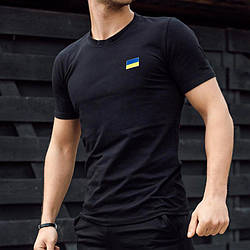 Чоловіча спортивна футболка з Прапором України чорна патріотична вишивка