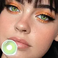 Светло-зеленые цветные контактные ЛИНЗЫ для глаз, отличное перекрытие своего цвета + КОНТЕЙНЕР для хранения.