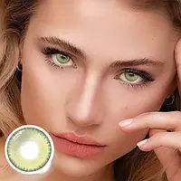 Светло-зеленые цветные контактные ЛИНЗЫ для глаз, отличное перекрытие своего цвета + КОНТЕЙНЕР для хранения.