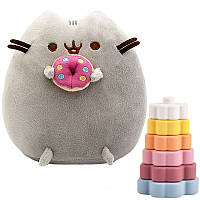 Мягкая игрушка Пушин кэт Pusheen cat 23х25 см с Пончиком Тактильная пирамидка Y1 для развития моторики n-11540