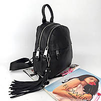 Жіночий шкіряний міський рюкзак на два відділення чорний, фото 7