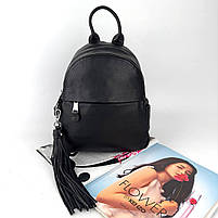 Жіночий шкіряний міський рюкзак на два відділення чорний, фото 5