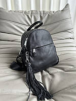 Жіночий шкіряний міський рюкзак на два відділення чорний, фото 6