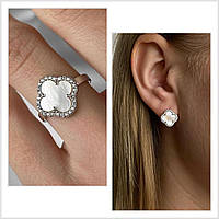 Срібний комплект сережки та кільце Ван Кліф