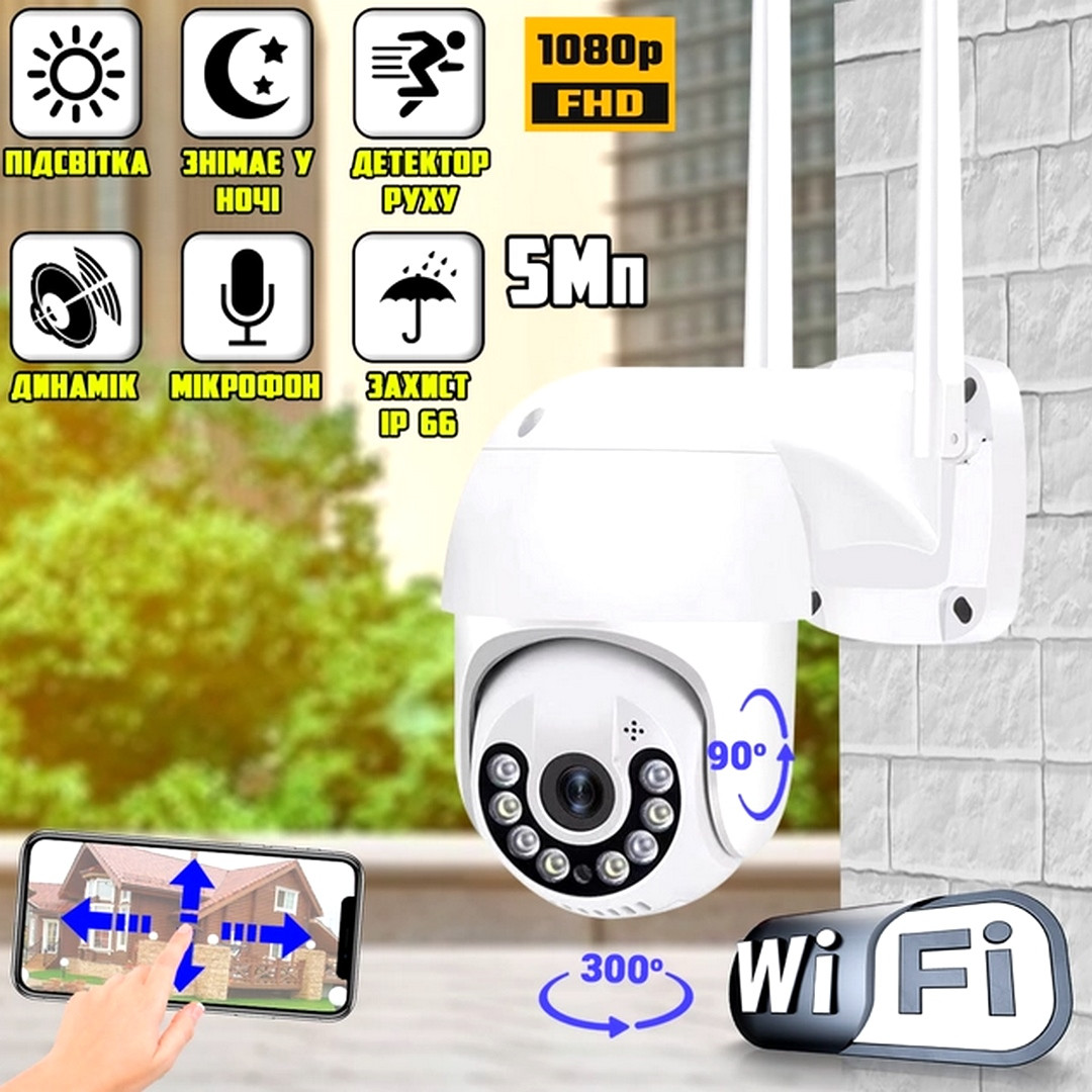 Поворотна камера зовнішнього спостереження (5MP), відеокамери для відеоспостереження вуличні, IOL