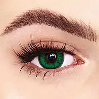 Ярко-зеленые цветные контактные ЛИНЗЫ для глаз, отличное перекрытие своего цвета + КОНТЕЙНЕР для хранения.