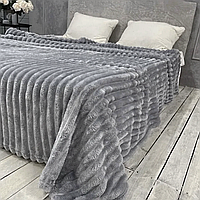 М'який плед покривало Шарпей Смужки 150x200 Полуторний Сірий Мікрофібра