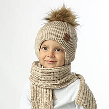 Сіра Дитячі в'язані шапки зима хлопчик з хутряним помпоном на зав'язках на 2 3 4 роки 5 років, фото 3