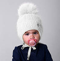 Світло-сіра зимова шапка на дівчинку в'язана як спицями на 2 3 роки, Дитячий зимовий головний убір