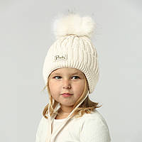Шапки с помпоном для девочек зимняя до года, Зимняя детская шапочка на 9 10 11 12 месяцев молоко
