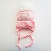 Світло рожева В'язана дитяча зимова шапка для дівчинки, Дитячі зимові шапки для дівчинки