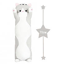 М'яка дитяча іграшка - подушка антистрес Кіт Батон 70см Сірий