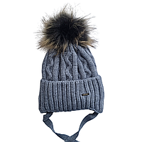 Сіроголуба Зимова Шапка з помпоном для хлопчика, Теплі шапки для дітей зимові з помпоном на 2 3 4 роки