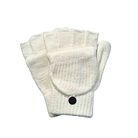 Перчатки-митенки Варежки митенки детские на 8 9 10 лет, Безпалые перчатки с кармашком варежкой Молочный