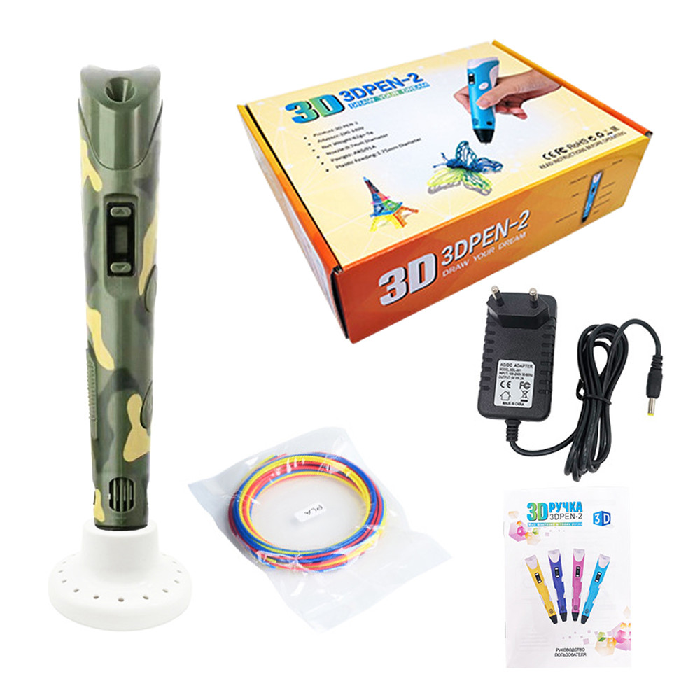 3D ручка c LCD дисплеєм, трафаретами і  пластиком для 3Д малювання 3D pen-2 Зелений камуфляж