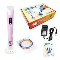 3D ручка c LCD дисплеєм, трафаретами і  пластиком для 3Д малювання 3D pen-2 Рожева