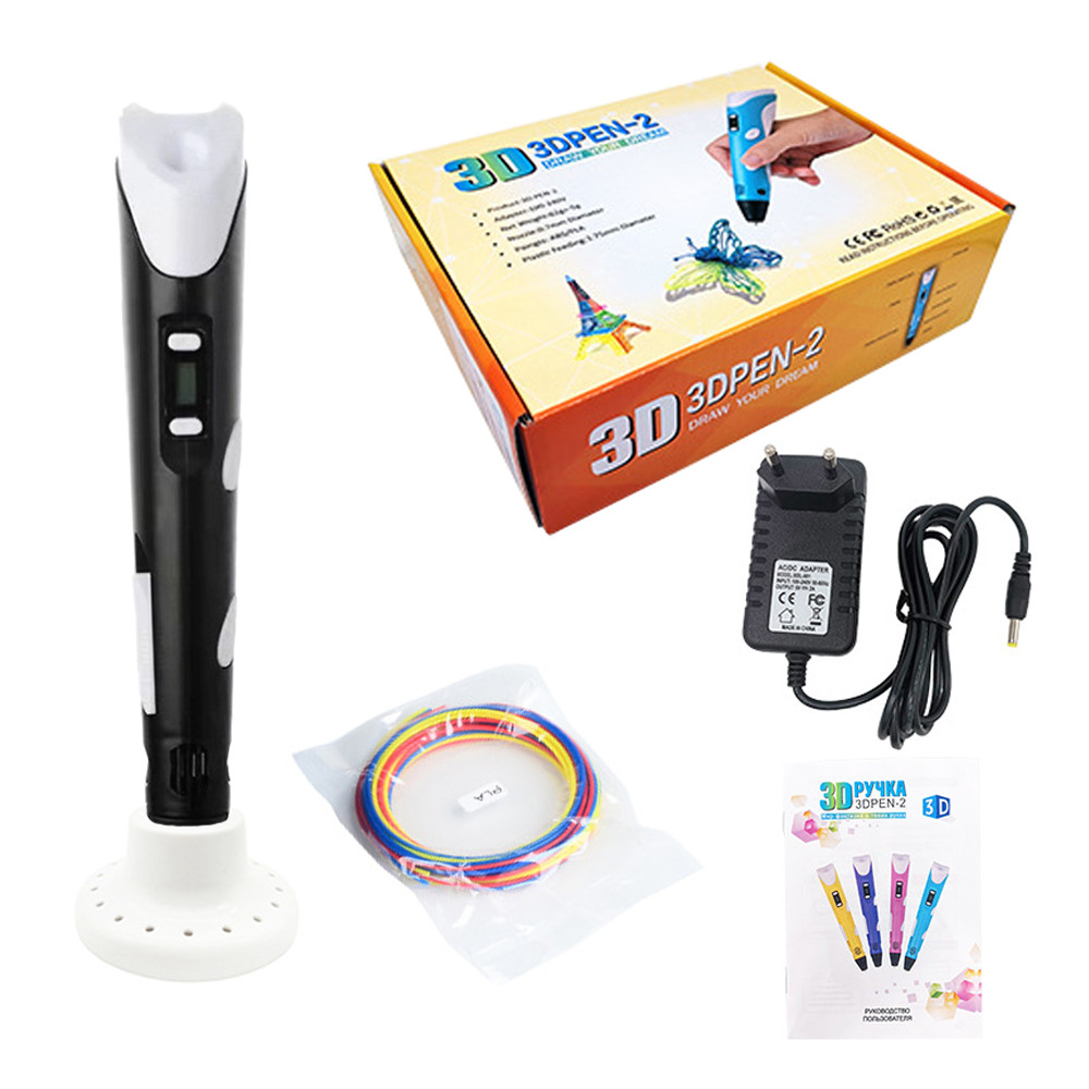3D ручка c LCD дисплеєм, трафаретами і  пластиком для 3Д малювання 3D pen-2 Чорна