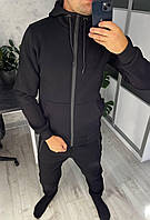 Мужской спортивный костюм утепленный зима Zipper черный Комплект Кофта на молнии Штаны на флисе