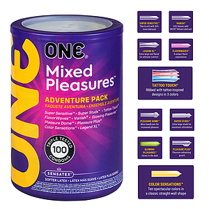 Презервативи ONE Mixed Pleasures 100 штук 10 різних видів