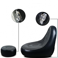 Новинка! Надувное кресло диван 2в1 с пуфиком для ног A-Sofa до 150 кг Чёрный с серым