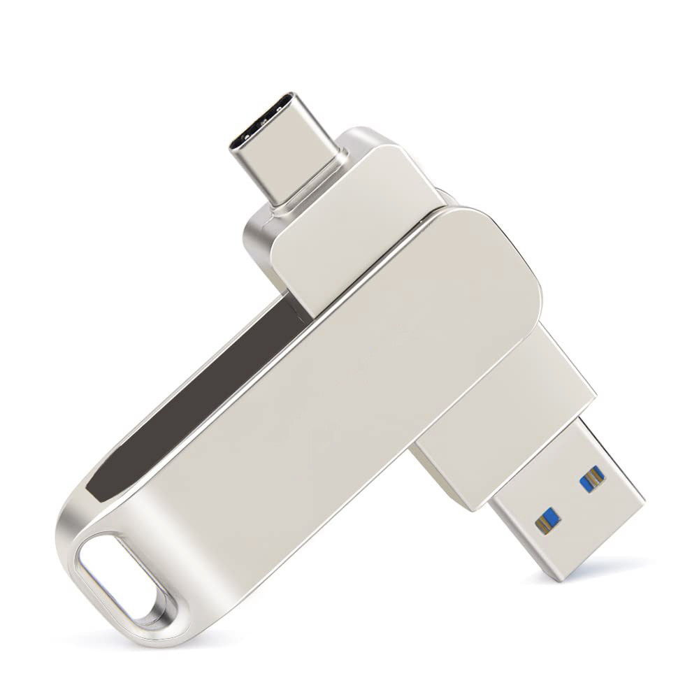 128ГБ USB 3.1 + Type-C флешка двостороння, 125/65 мБ читання/запис для Android, комп'ютера, металева, фото 1