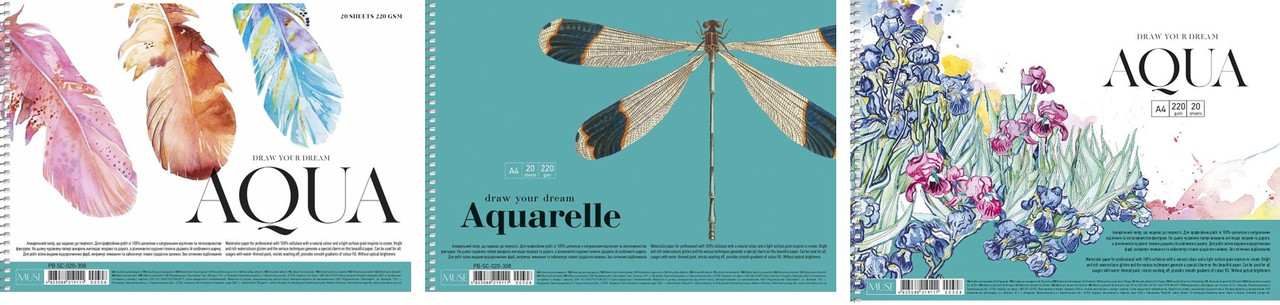 Альбом для малювання Aqarelle А4 20 арк спіраль 220 г/м2 308 MUSE Асорті дів