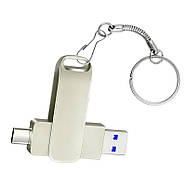 128ГБ USB 3.1 + Type-C флешка двостороння, 125/65 мБ читання/запис для Android, комп'ютера, металева, фото 4
