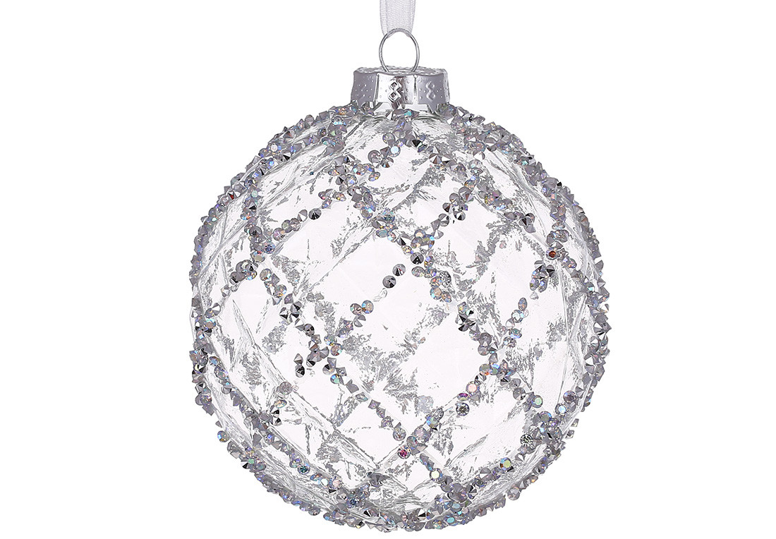 Ялинкова куля із прозорого скла з кристалами, 10см ТОВАР ВІД ВИРОБНИКА