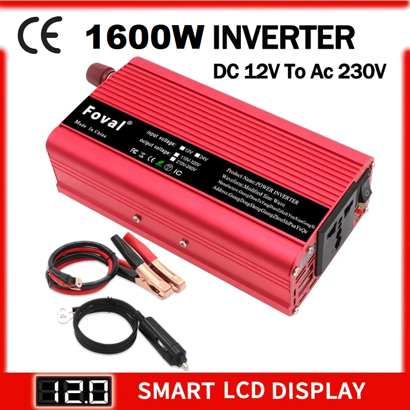 Інвертор напруги FOVAL чиста синусоїда з 12V в 220V 1600W, Підвищувальний перетворювач, Інвертор
