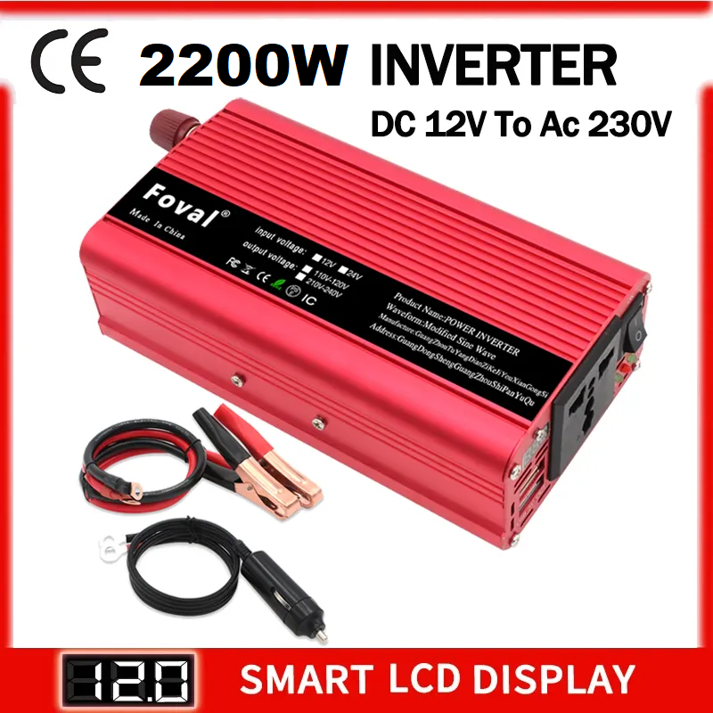 Інвертор напруги FOVAL чиста синусоїда з 12V в 220V 2200W, Підвищувальний перетворювач, Інвертор