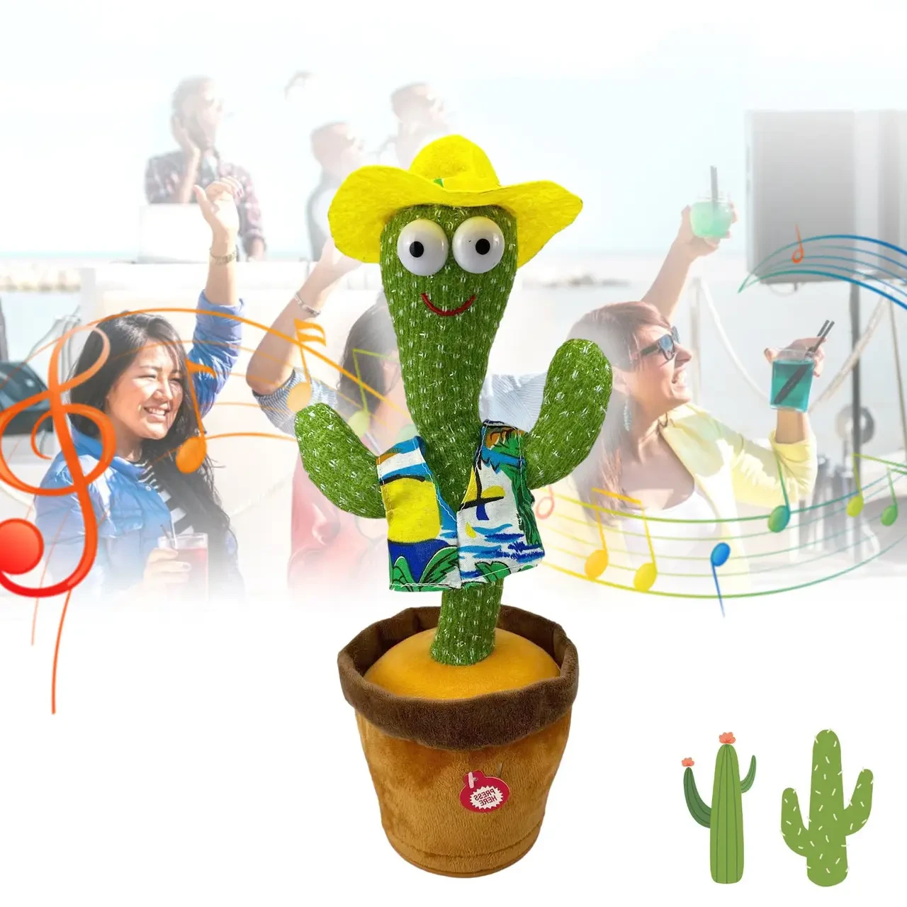 Танцюючий кактус Dancing Cactus Жовтий капелюшок, Повторюшка співаючий кактус із підсвічуванням, фото 1