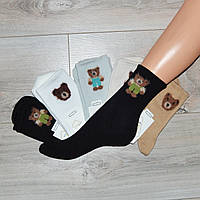 Бавовняні жіночі шкарпетки з Ведмедиком та високою гумкою (NG730)
