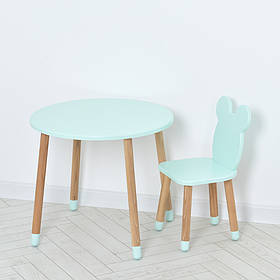 Столик дерев'яний круглий зі стільцем 07-025, mint