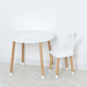 Столик дерев'яний круглий зі стільцем 06-025, white