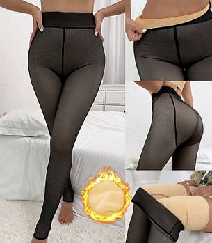 Теплі жіночі легінси на байці з імітацією капронових колготок (висока посадка) Saltomax