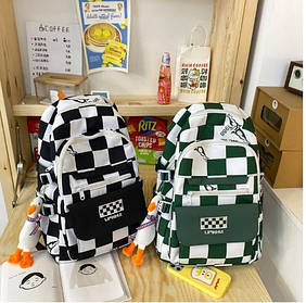 Великий тканевий портфель в клітинку для навчання