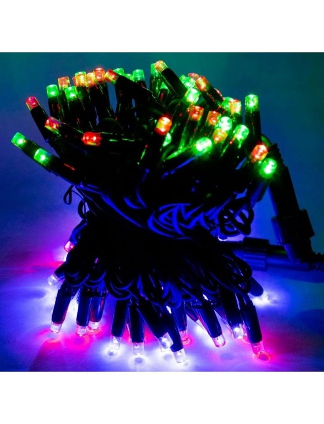 Світлодіодна гірлянда нитка вулична Led (2089) на 80 Bicolor світлодіодів електрична 1 режим 8 м на зеленому дроті Мультиколір, фото 1