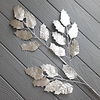 Гілка велика з листям падуба — срібло 60 см