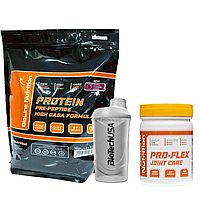 Протеин TM Bioline ( 2 кг / Персик-маракуя ) + " Pro Flex " - для суставов и связок ( 100 капс. ) + Шейкер