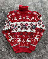 Мужской новогодний свитер с оленями "Deer Pattern" Красный, под шею, размер XXL