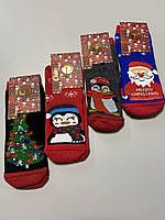 Дитячі махрові шкарпетки з новорічними принтами теплі зимові на 5-7років